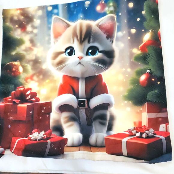 Christmas Kitten Pillow Covers 4Pcs Cute Santa Cat Cushion Covers Holiday New - Picture 4 of 10